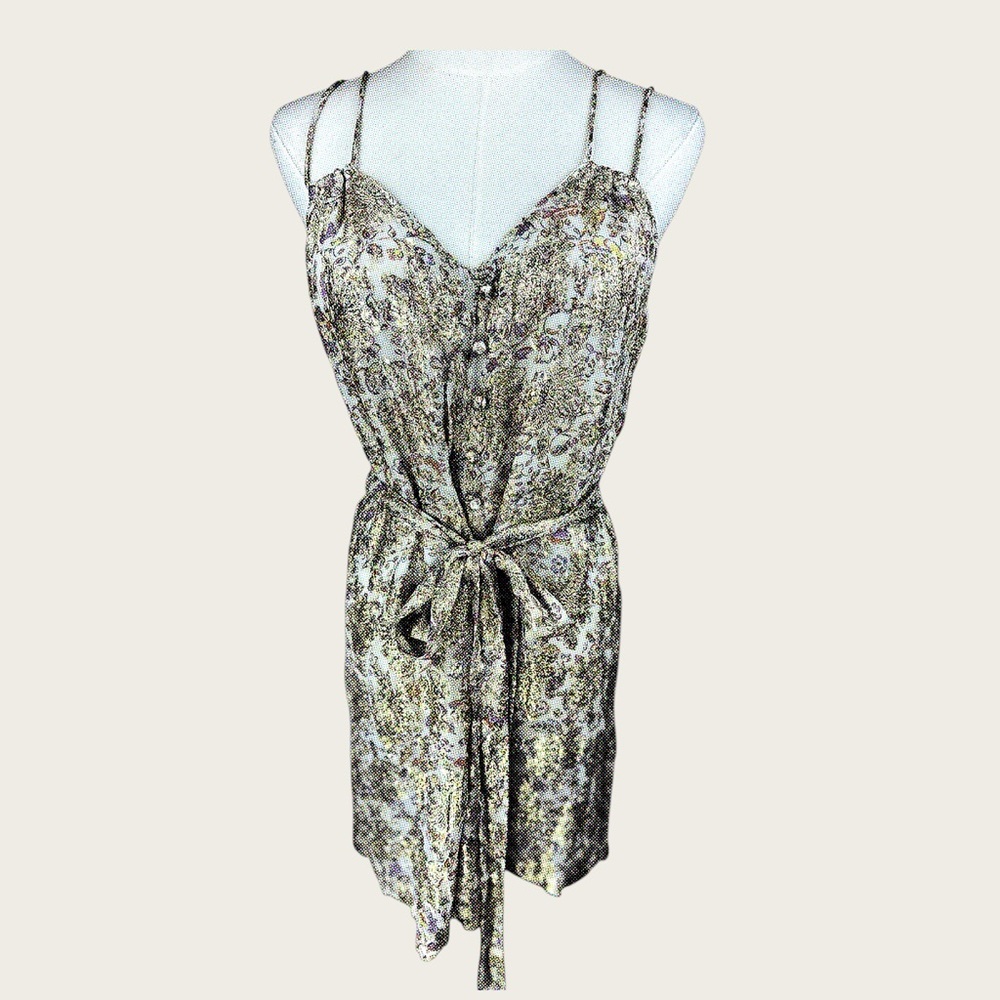 MNG Committed NWT size medium gold metallic &‎ Liliac romper with belt